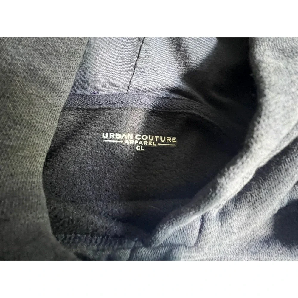 Urban Couture Groove Hoodie Girls XL Gray Blue Good Cropped Raw Hem Graphic